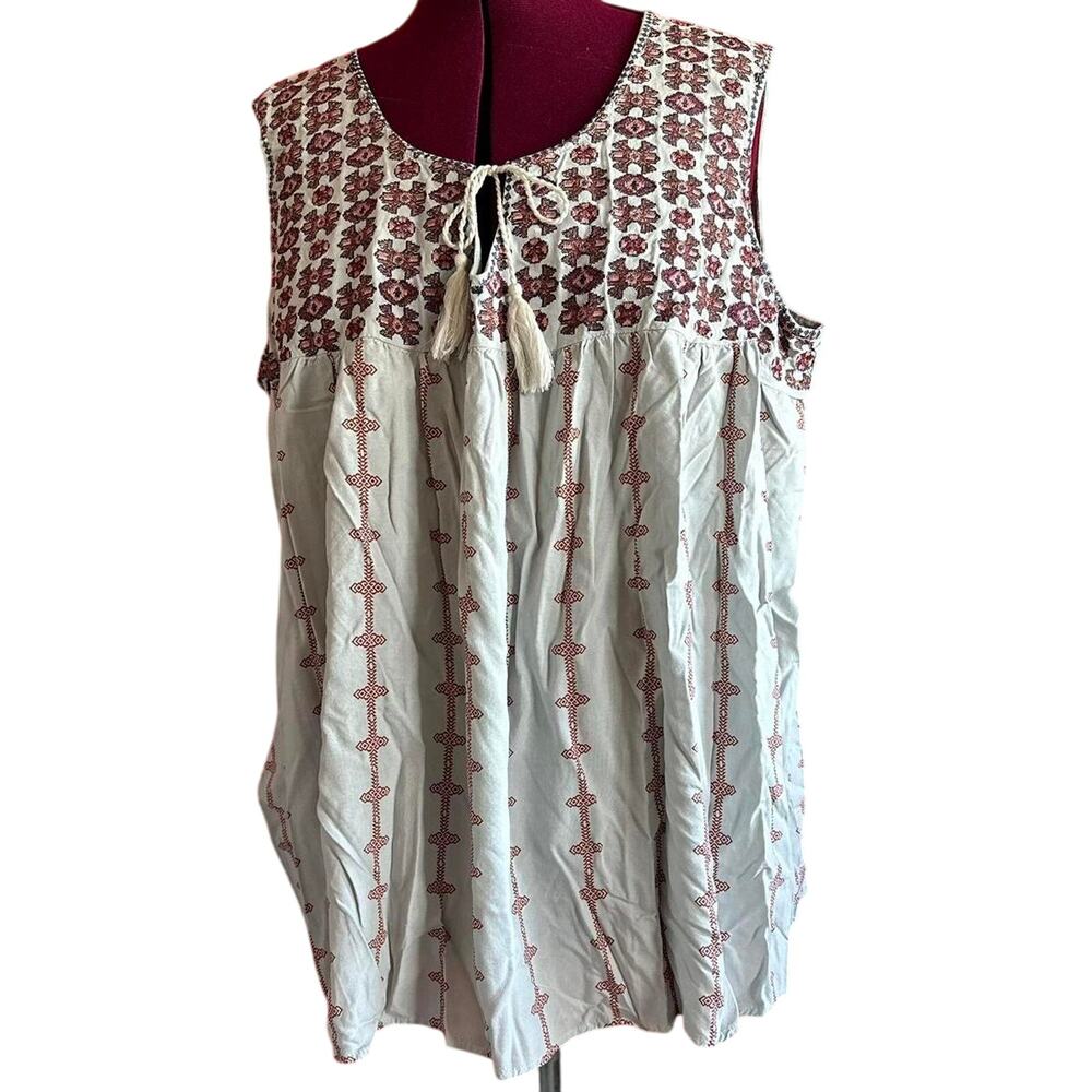 Womens Top Size 28W Light Gray Tunic Tank Hippie Peasant Cottage Summer Fairy